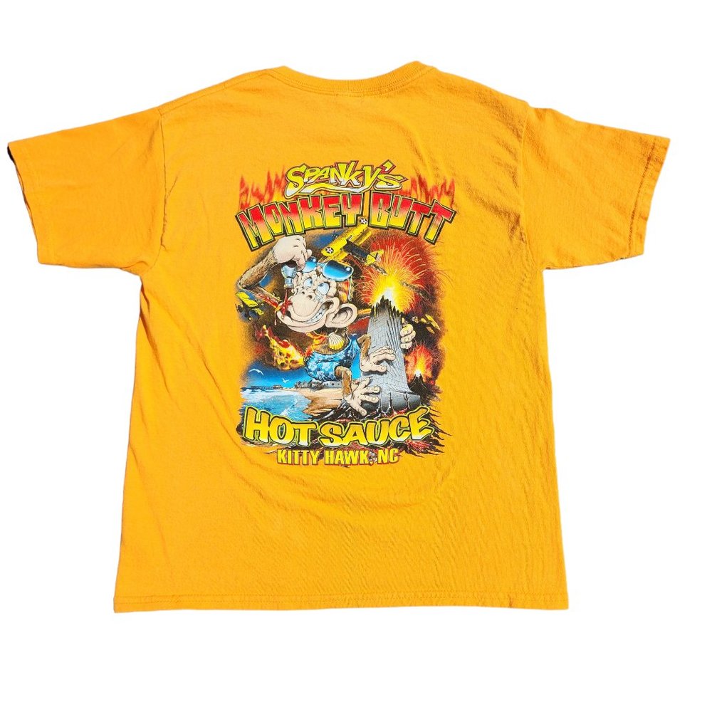 Spankys Grille Monkey Butt Hot Sauce Youth T-Shirt Size Large Outer Banks, NC
